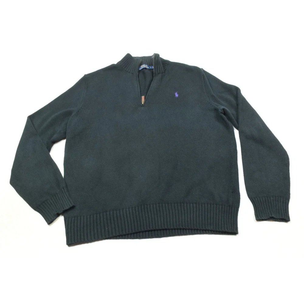 Polo Ralph Lauren 1/4 Zip Pullover Sweater Mens Large Black Long Sleeve Cotton